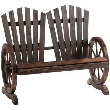 Banc de jardin 2 places Adirondack style rustique chic accoudoirs roues charette bois sapin traité carbonisation 1