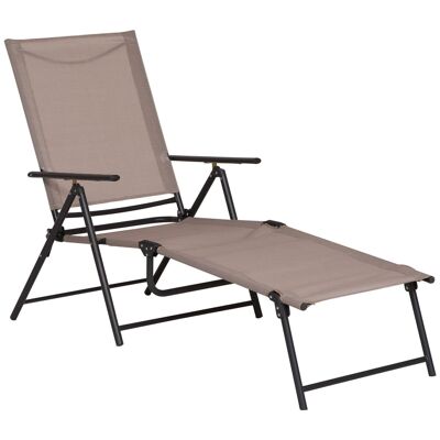 Foldable sun lounger 5-position reclining lounger comfortable lounge chair with armrests dim. 152L x 65W x 100H cm metal epoxy textilene sand