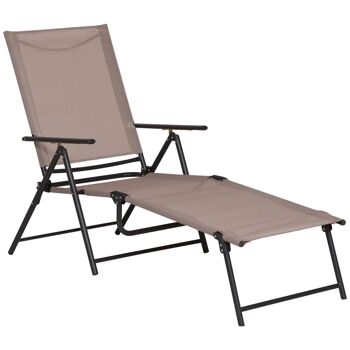 Bain de soleil pliable transat inclinable 5 positions chaise longue grand confort avec accoudoirs dim. 152L x 65l x 100H cm métal époxy textilène sable 1