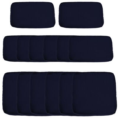 Set of 14 spare cushion covers for garden furniture - 6 seat cushion covers, 8 back cushion covers - blue water-repellent polyester zipped covers