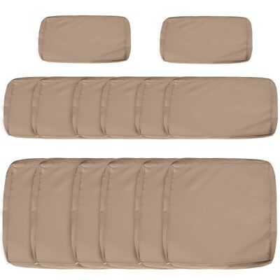 Set of 14 spare cushion covers for garden furniture - 6 seat cushion covers, 8 back cushion covers - brown water-repellent polyester zipped covers