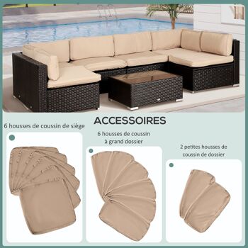 Lot de 14 housses de rechange coussins salon de jardin - 6 housses coussin d'assise, 8 housses coussin dossier - housses zippées polyester déperlant marron 4