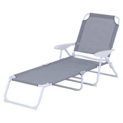 Bain de soleil pliable - transat inclinable 4 positions - chaise longue grand confort avec accoudoirs - métal époxy textilène - dim. 160L x 66l x 80H cm - gris clair