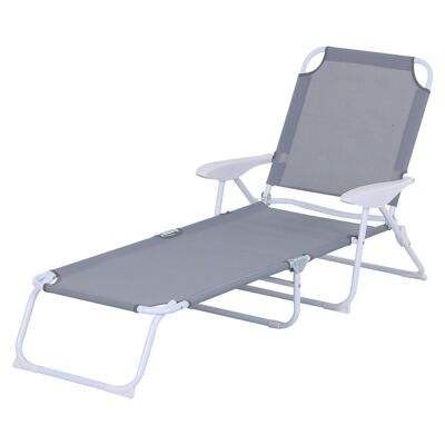 Folding sunlounger - 4-position reclining deckchair - comfortable lounge chair with armrests - textilene epoxy metal - size 160L x 66W x 80H cm - light gray
