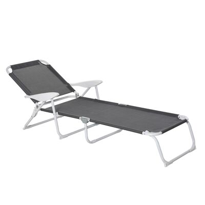Folding sunlounger - 4-position reclining deckchair - comfortable chaise longue with armrests - textilene epoxy metal - size 160L x 66W x 80H cm - dark gray