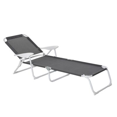 Lettino prendisole pieghevole - Sdraio reclinabile in 4 posizioni - Comoda chaise longue con braccioli - Textilene epoxy metal - Dimensioni 160L x 66L x 80H cm - Grigio scuro