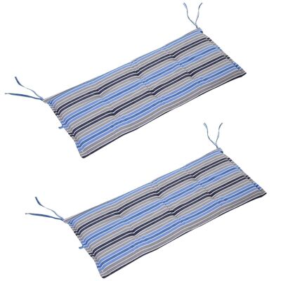 Set of 2 seat mattress cushions for garden bench swing seat 2-seater sofa - tie cords - dim. 120L x 50W x 5H cm - gray blue striped polyester