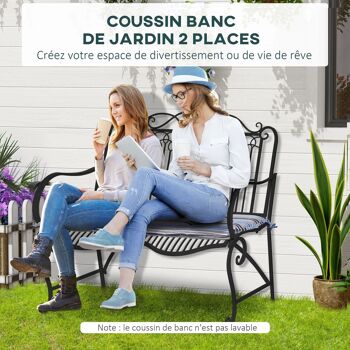 Lot de 2 coussins matelas assise pour banc de jardin balancelle canapé 2 places - cordons d'attache - dim. 120L x 50l x 5H cm - polyester gris bleu rayé 4