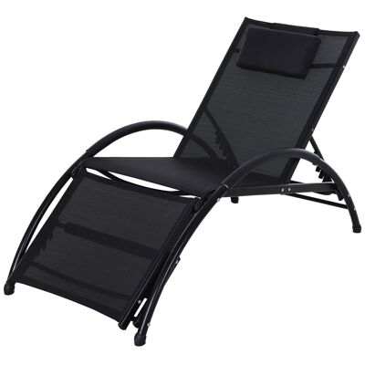 Bain de soleil transat design contemporain inclinable multi-positions repose-pied réglable tétière incluse alu textilène noir