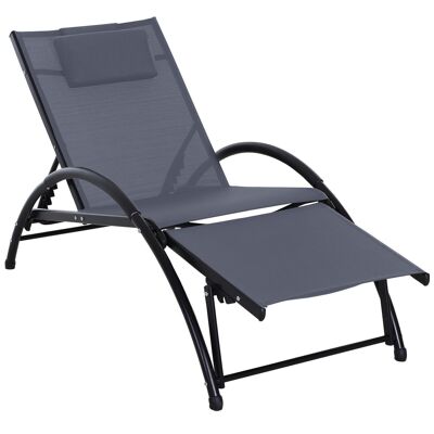Sunbathing lounger contemporary design multi-position recliner adjustable footrest headrest included aluminum gray textilene