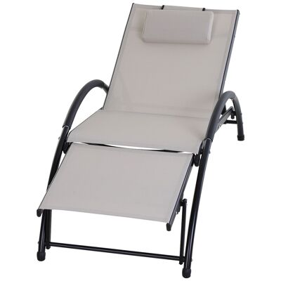 Zeitgenössischer Designer-Liegestuhl mit mehreren Positionen, verstellbare Fußstütze, Kopfstütze, inklusive beigem Textilene aus Aluminium