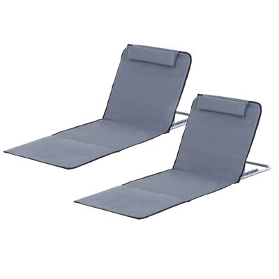 Set of 2 padded beach mats - beach mats - beach mats - multi-position reclining backrest - carrying bag included - gray PE polyester metal