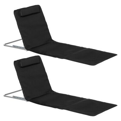 Set of 2 padded beach mats - beach mats - beach mats - multi-position reclining backrest - carrying bag included - black PE polyester metal