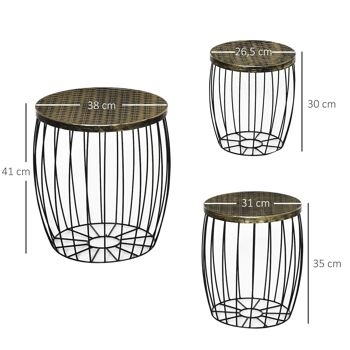 Lot de 3 tables basses gigognes tables d'appoint rondes encastrables style néo-rétro métal noir doré 3