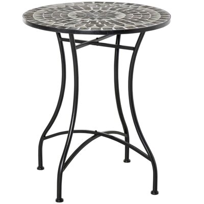 Runder Tisch aus Schmiedeeisen im Bistro-Stil mit Mosaikplatte, Windrosenmuster, schwarzem Epoxidharz und korrosionsbeständiger Metallkeramik