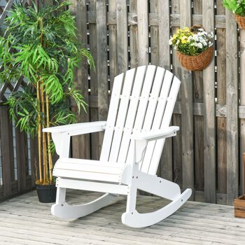 Fauteuil de jardin Adirondack à bascule rocking chair style néo-rétro assise dossier ergonomique bois sapin traité peint blanc 2