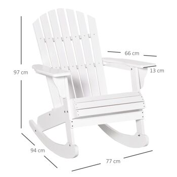 Fauteuil de jardin Adirondack à bascule rocking chair style néo-rétro assise dossier ergonomique bois sapin traité peint blanc 3