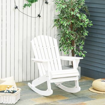 Fauteuil de jardin Adirondack à bascule rocking chair style néo-rétro assise dossier ergonomique bois sapin traité peint blanc 4