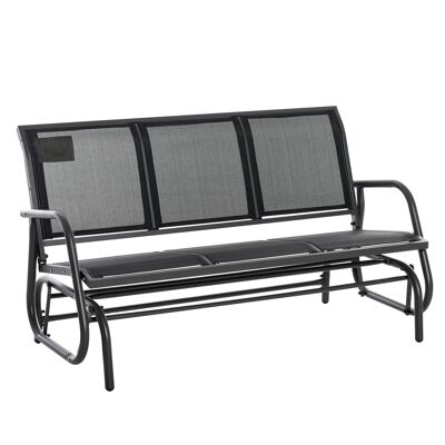 Banco balancín de jardín de 3 plazas diseño contemporáneo gran confort reposabrazos asiento y respaldo ergonómico textileno negro acero