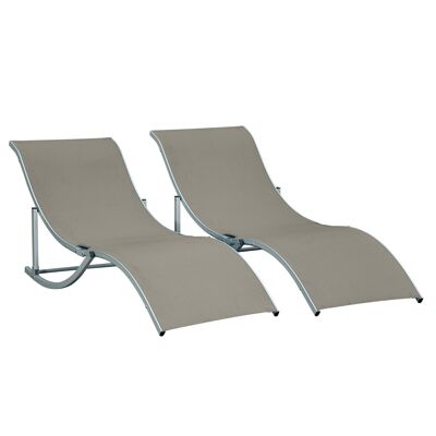 Set of 2 contemporary design foldable sun loungers - set of 2 ergonomic deckchairs - aluminium. light gray textilene