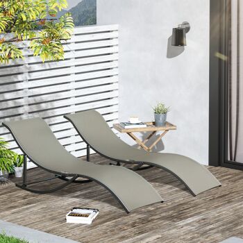 Lot de 2 bains de soleil pliables design contemporain - lot de 2 transats ergonomiques - alu. textilène gris clair 2