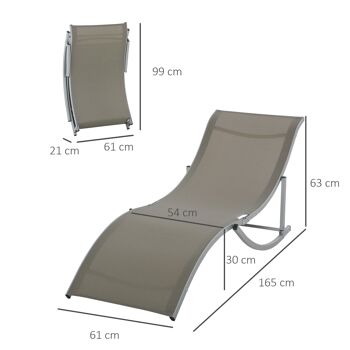 Lot de 2 bains de soleil pliables design contemporain - lot de 2 transats ergonomiques - alu. textilène gris clair 3