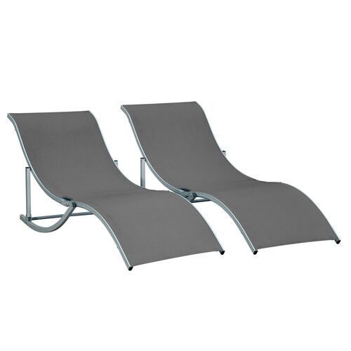 Lot de 2 bains de soleil pliables design contemporain - lot de 2 transats ergonomiques - alu. textilène anthracite