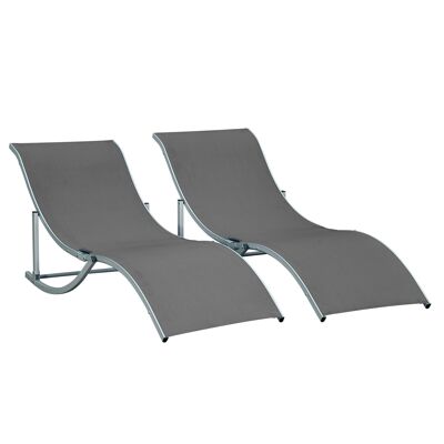 Set of 2 contemporary design foldable sun loungers - set of 2 ergonomic deckchairs - aluminium. anthracite textilene
