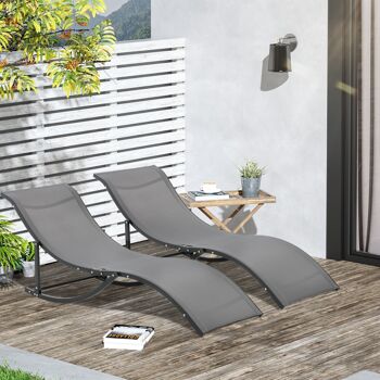 Lot de 2 bains de soleil pliables design contemporain - lot de 2 transats ergonomiques - alu. textilène anthracite 2
