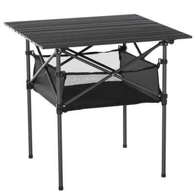 Tavolo pieghevole tavolo da campeggio tavolo da giardino rete portaoggetti + borsa per il trasporto vassoio in alluminio. telaio in metallo epossidico nero