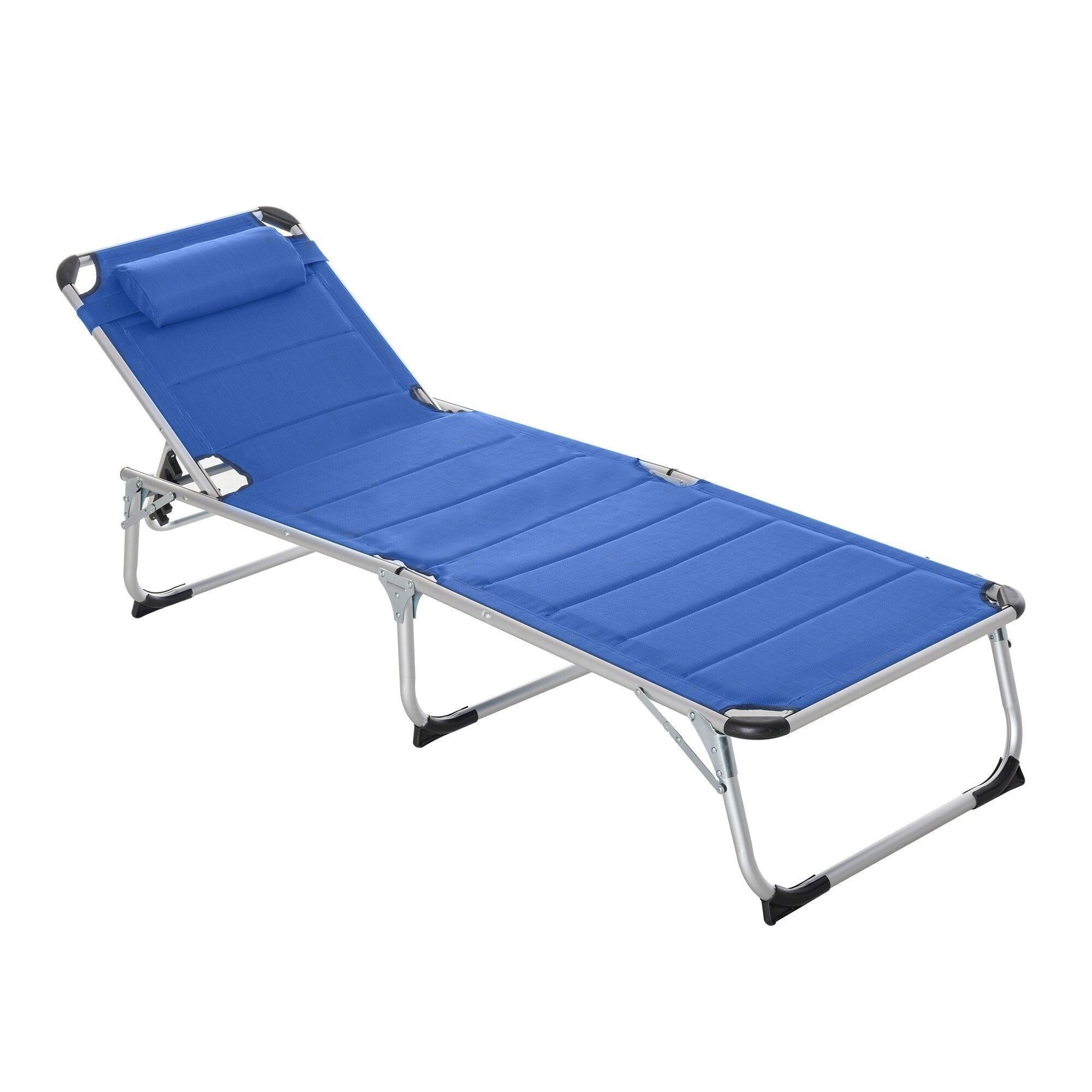 Sdraio prendisole pieghevole in più posizioni schienale regolabile imbottito in textilene blu poggiatesta in alluminio
