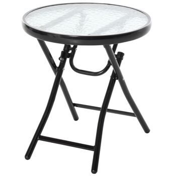 Table basse ronde bistro de jardin Ø 45 x 50H cm pliable métal époxy noir plateau verre trempé 1