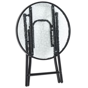 Table basse ronde bistro de jardin Ø 45 x 50H cm pliable métal époxy noir plateau verre trempé 4