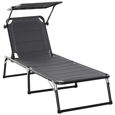 High comfort foldable deckchair sun lounger multi-position adjustable aluminum sun visor backrest. gray textilene