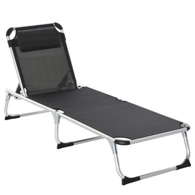 Klappbarer Liegestuhl mit hohem Komfort und Sonnenliege. In mehreren Positionen verstellbare Rückenlehne. Kopfstütze aus Aluminium. schwarzes Textilene
