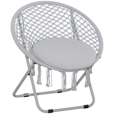 Loveuse runder Gartensessel, faltbar, Papasan-Mondsessel, toller Komfort, Makramee-Baumwolle, Polyester, Grau