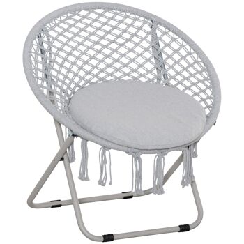 Loveuse fauteuil rond de jardin fauteuil lune papasan pliable grand confort macramé coton polyester gris 1