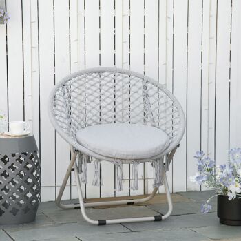 Loveuse fauteuil rond de jardin fauteuil lune papasan pliable grand confort macramé coton polyester gris 2