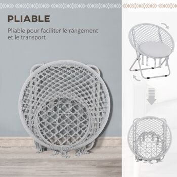 Loveuse fauteuil rond de jardin fauteuil lune papasan pliable grand confort macramé coton polyester gris 4