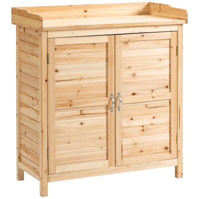 Freestanding garden cabinet with tray - double door, shelf - pre-oiled fir wood
