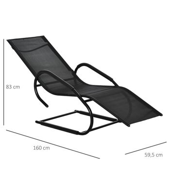 Chaise longue transat design - assise, dossier ergonomique, accoudoirs - métal époxy textilène noir 3