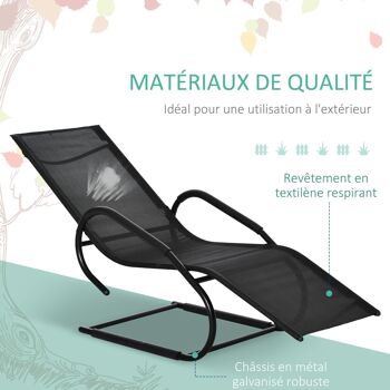 Chaise longue transat design - assise, dossier ergonomique, accoudoirs - métal époxy textilène noir 4