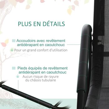 Chaise longue transat design - assise, dossier ergonomique, accoudoirs - métal époxy textilène noir 5