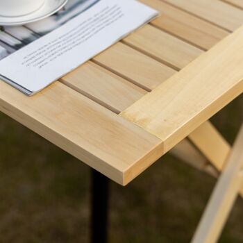Table de jardin camping pliable plateau à lattes dim. 70L x 70l x 70H cm espace parasol bois sapin pré-huilé 4