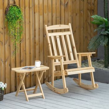 Fauteuil de jardin à bascule avec table basse rocking chair style rural chic bois sapin pré-huilé 2