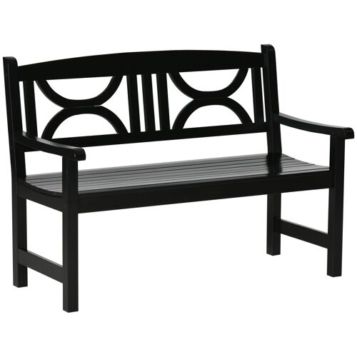 Banc de jardin 2 places style colonial dim. 123L x 61l x 89.5H cm assise à lattes dossier ajouré motif tribal bois peuplier noir