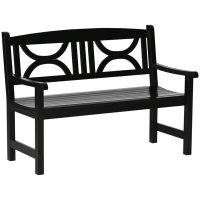 Colonial style 2-seater garden bench dim. 123L x 61W x 89.5H cm slatted seat back openwork tribal pattern black poplar wood