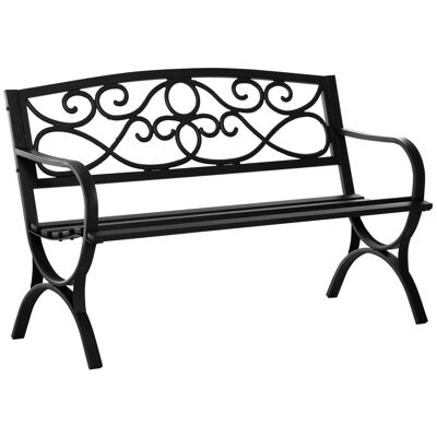2-seater neo-retro style garden bench wrought iron dim. 128L x 58W x 85H cm black cast iron epoxy steel