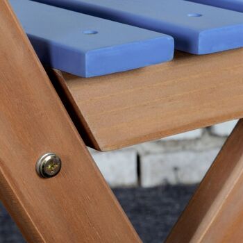 Ensemble bistro de jardin 3 pièces pliantes style colonial 2 chaises + table bois pin pré-huilé peint bleu 4