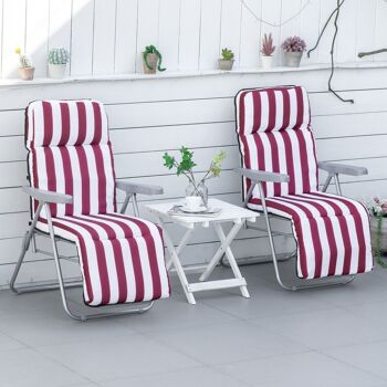 Lot de 2 chaises longues bains de soleil ajustables pliables transat lit de jardin en acier rouge + blanc 2
